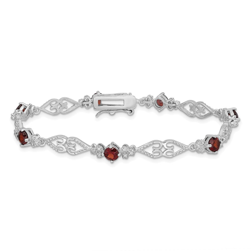 Sterling Silver Rhodium-plated Diamond Garnet Bracelet QX884GA