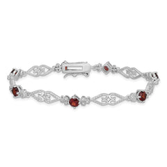 Sterling Silver Rhodium-plated Diamond Garnet Bracelet QX884GA