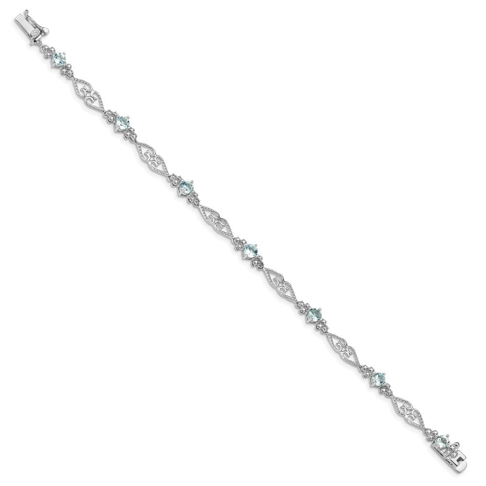 Sterling Silver Rhodium-plated Diamond Aquamarine Bracelet QX885AQ