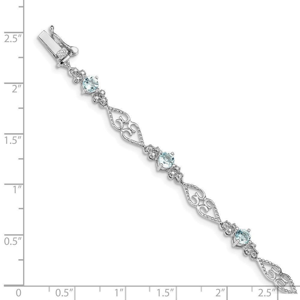 Sterling Silver Rhodium-plated Diamond Aquamarine Bracelet QX885AQ