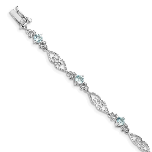 Sterling Silver Rhodium-plated Diamond Aquamarine Bracelet QX885AQ