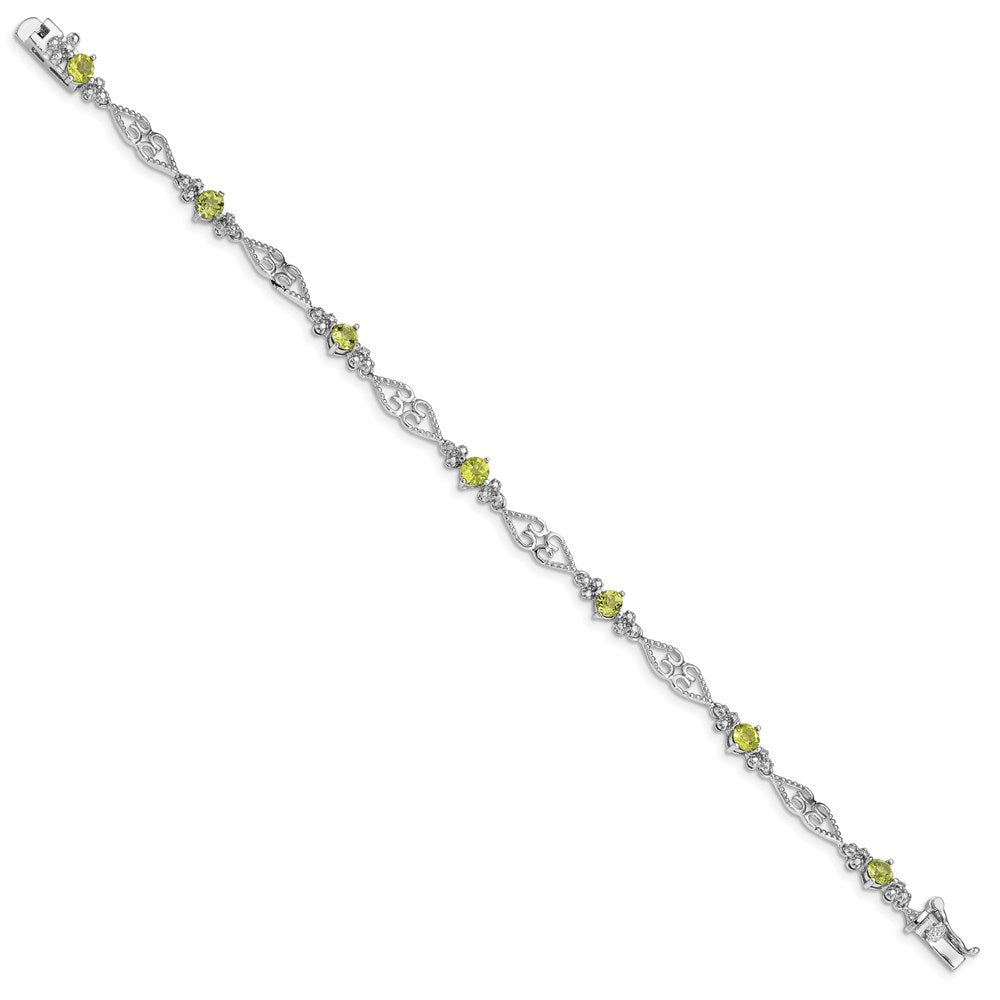 Sterling Silver Rhodium-plated Diamond Peridot Bracelet QX886PE