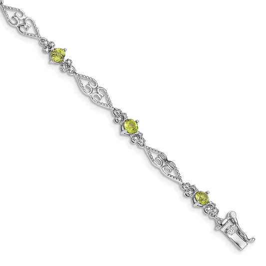 Sterling Silver Rhodium-plated Diamond Peridot Bracelet QX886PE