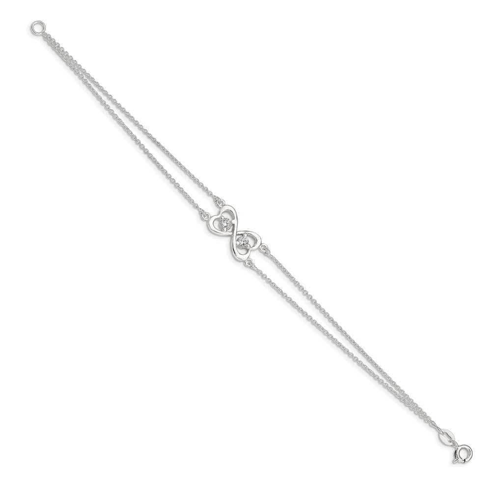 Sterling Silver Polished CZ Heart Two-strand Bracelet QX924CZ