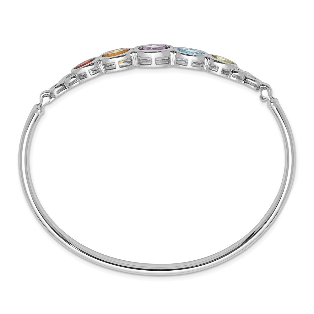 Sterling Silver Rhodium-plated Multi Gemstone Bangle Bracelet QX937RB