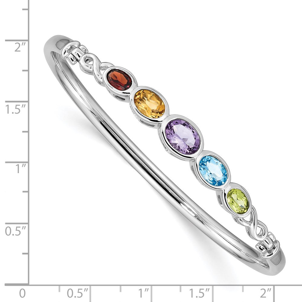 Sterling Silver Rhodium-plated Multi Gemstone Bangle Bracelet QX937RB