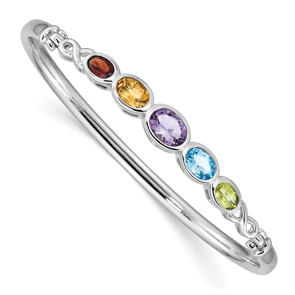 Sterling Silver Rhodium-plated Multi Gemstone Bangle Bracelet QX937RB