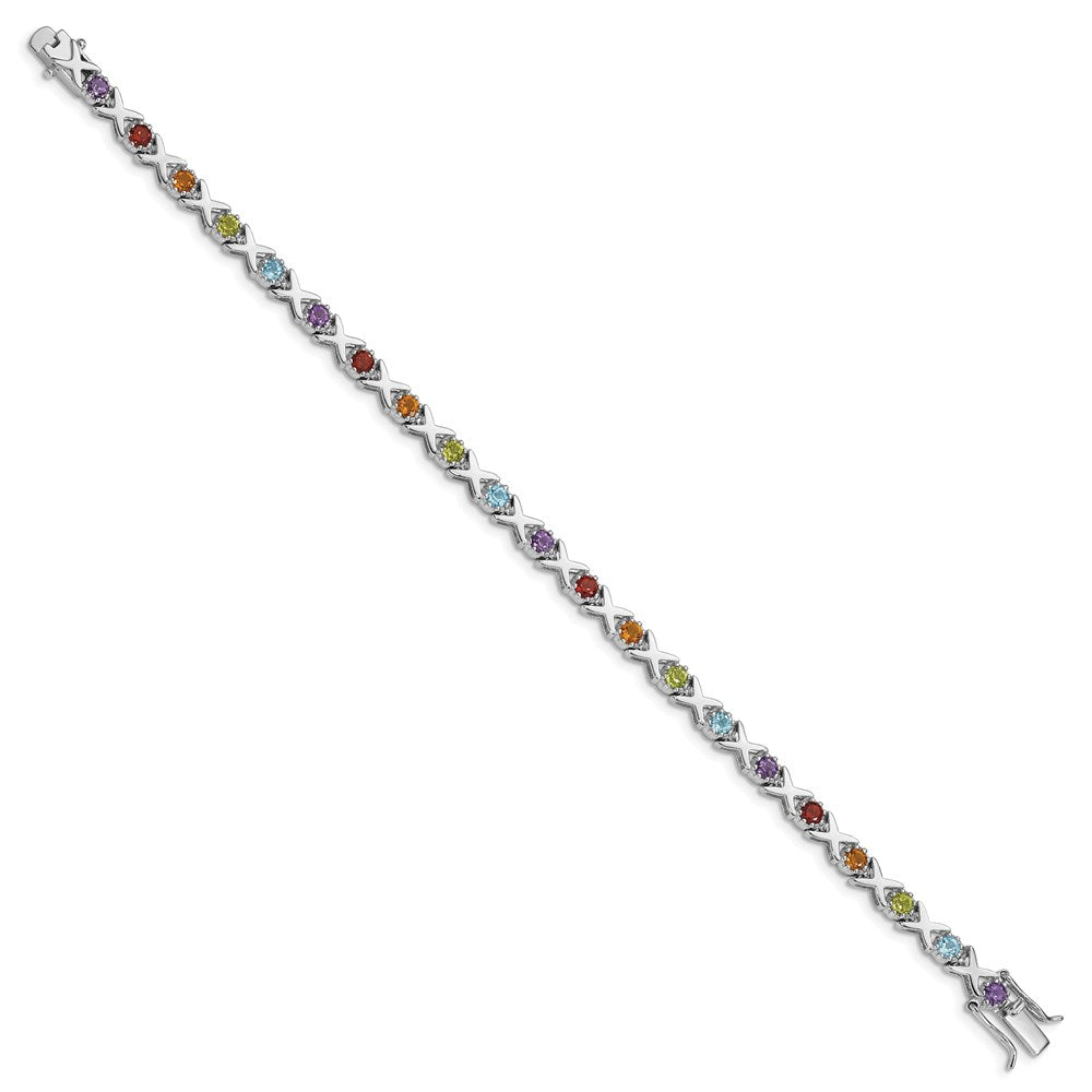Sterling Silver Rhodium-plated & Multi Gemstone Bracelet QX942RB