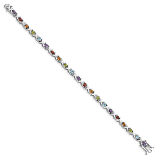 Sterling Silver Rhodium-plated & Multi Gemstone Bracelet QX942RB