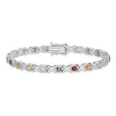 Sterling Silver Rhodium-plated & Multi Gemstone Bracelet QX942RB