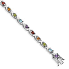Sterling Silver Rhodium-plated & Multi Gemstone Bracelet QX942RB