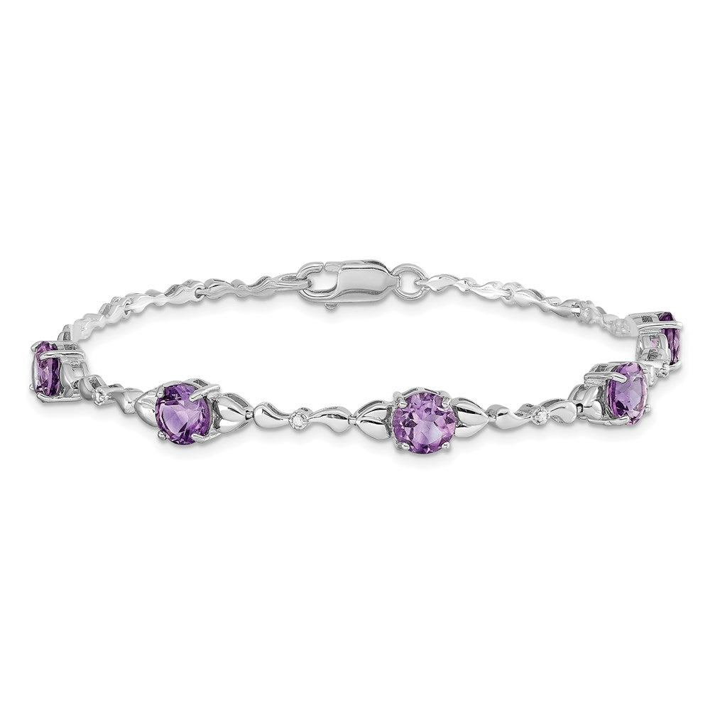 Sterling Silver Rhodium-plated Amethyst & Diamond Tennis Bracelet QX946AM