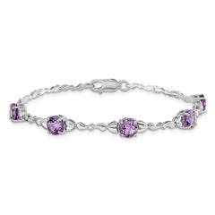 Sterling Silver Rhodium-plated Amethyst & Diamond Tennis Bracelet QX946AM