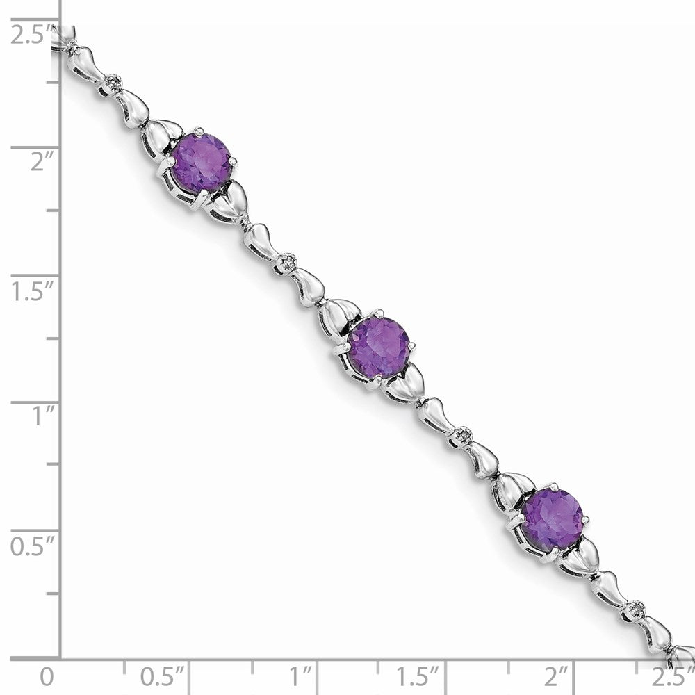 Sterling Silver Rhodium-plated Amethyst & Diamond Tennis Bracelet QX946AM