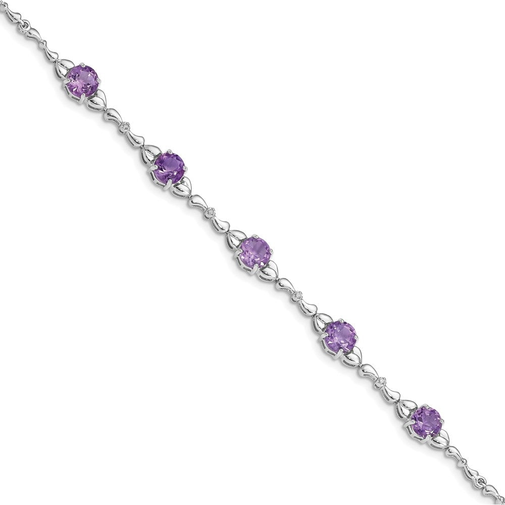 Sterling Silver Rhodium-plated Amethyst & Diamond Tennis Bracelet QX946AM