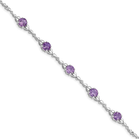 Sterling Silver Rhodium-plated Amethyst & Diamond Tennis Bracelet QX946AM