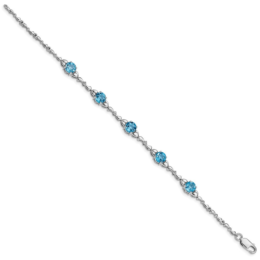 Sterling Silver Rhodium-plated Lt. Swiss Blue Topaz & Diamond Bracelet QX946BT