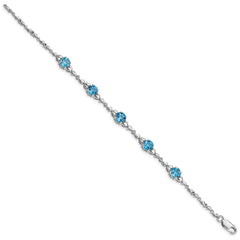 Sterling Silver Rhodium-plated Lt. Swiss Blue Topaz & Diamond Bracelet QX946BT