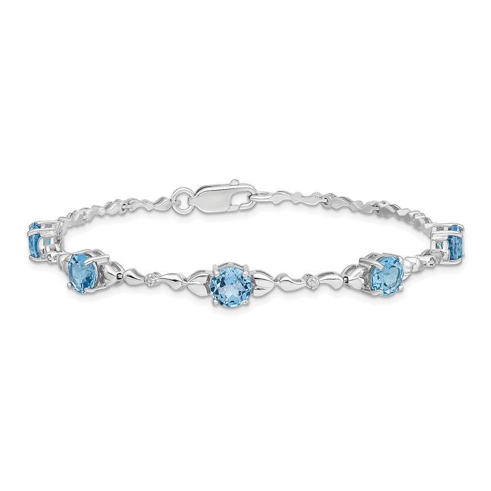 Sterling Silver Rhodium-plated Lt. Swiss Blue Topaz & Diamond Bracelet QX946BT