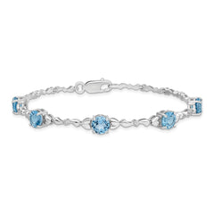 Sterling Silver Rhodium-plated Lt. Swiss Blue Topaz & Diamond Bracelet QX946BT