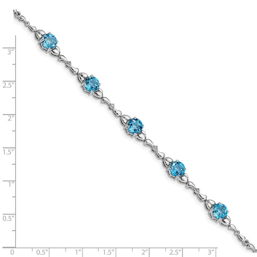 Sterling Silver Rhodium-plated Lt. Swiss Blue Topaz & Diamond Bracelet QX946BT