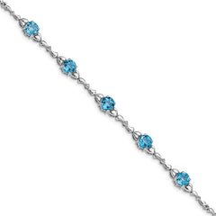 Sterling Silver Rhodium-plated Lt. Swiss Blue Topaz & Diamond Bracelet QX946BT