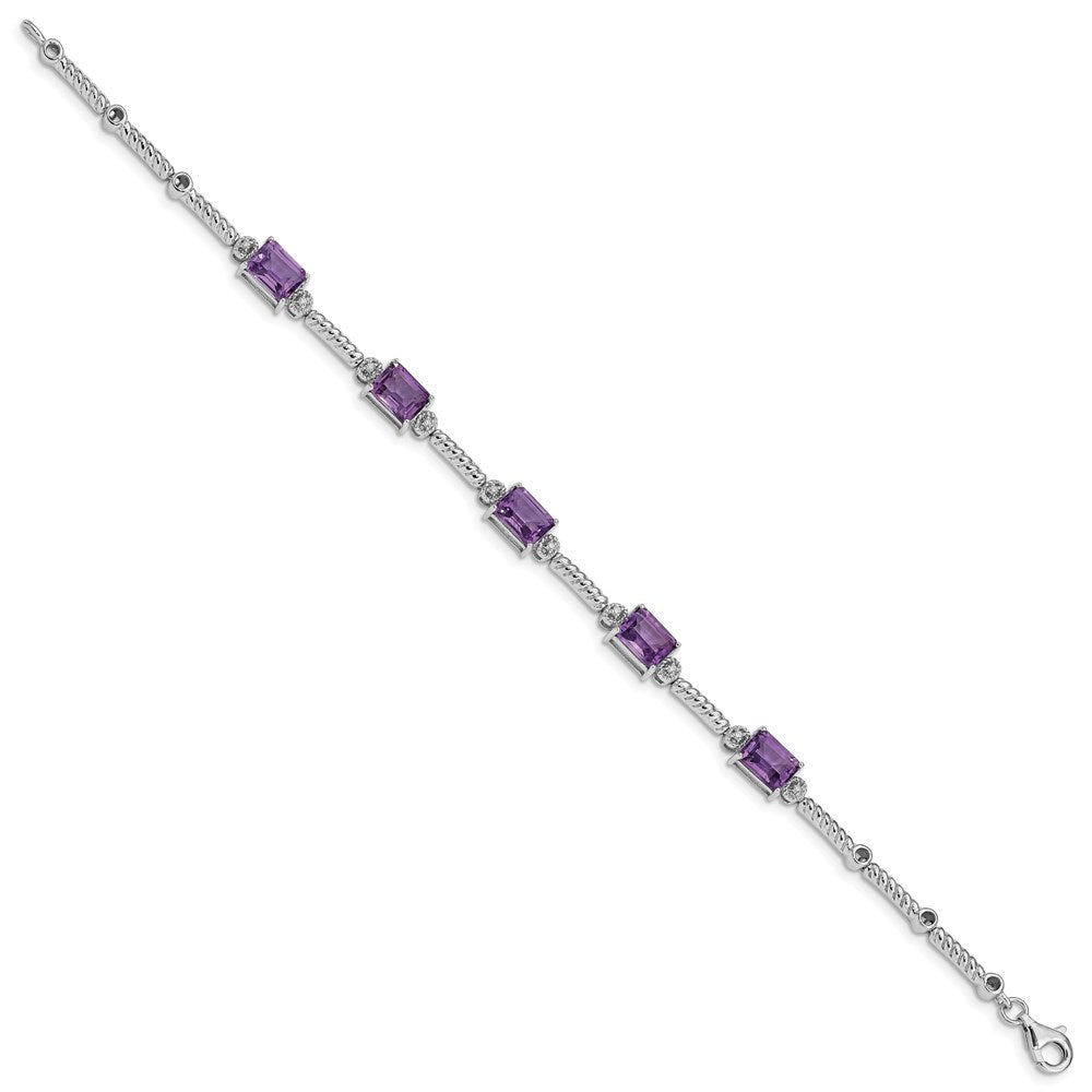 Sterling Silver Rhodium-plated Amethyst & Diamond Tennis Bracelet QX947AM