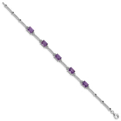 Sterling Silver Rhodium-plated Amethyst & Diamond Tennis Bracelet QX947AM
