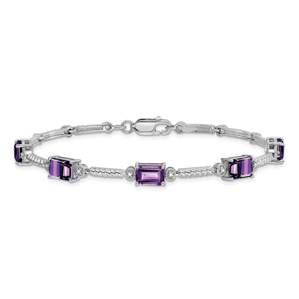 Sterling Silver Rhodium-plated Amethyst & Diamond Tennis Bracelet QX947AM