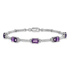 Sterling Silver Rhodium-plated Amethyst & Diamond Tennis Bracelet QX947AM