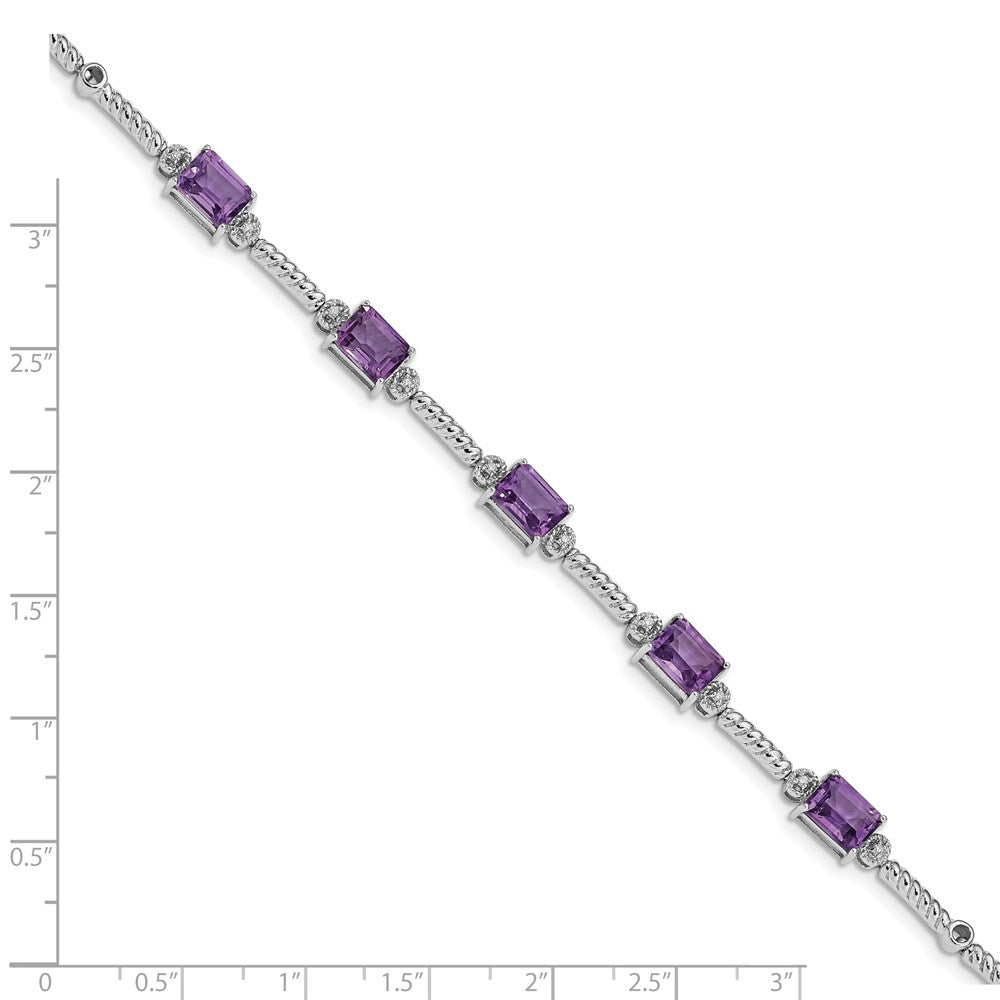 Sterling Silver Rhodium-plated Amethyst & Diamond Tennis Bracelet QX947AM