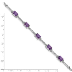 Sterling Silver Rhodium-plated Amethyst & Diamond Tennis Bracelet QX947AM