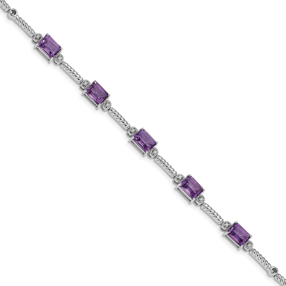 Sterling Silver Rhodium-plated Amethyst & Diamond Tennis Bracelet QX947AM
