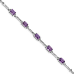 Sterling Silver Rhodium-plated Amethyst & Diamond Tennis Bracelet QX947AM