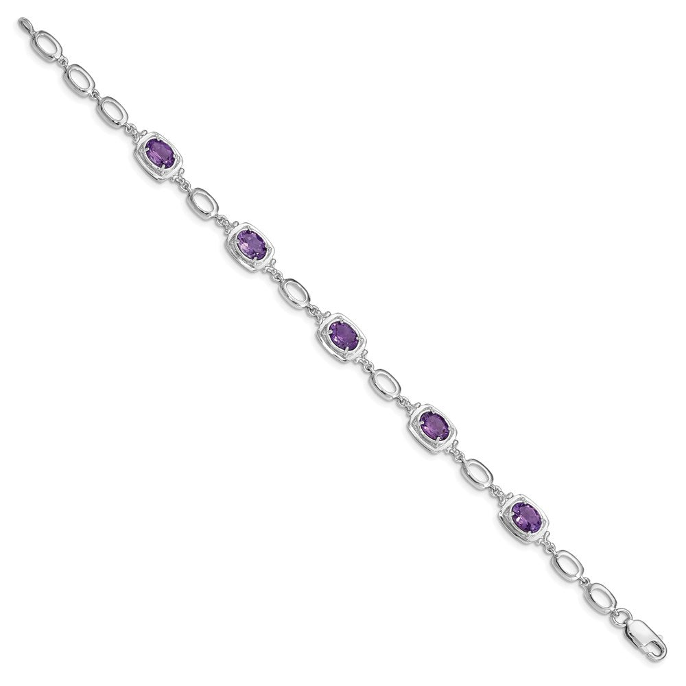 Sterling Silver Rhodium-plated Amethyst Link Bracelet QX948AM