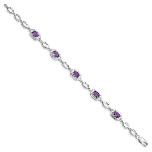 Sterling Silver Rhodium-plated Amethyst Link Bracelet QX948AM