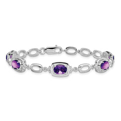Sterling Silver Rhodium-plated Amethyst Link Bracelet QX948AM