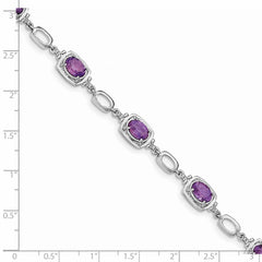 Sterling Silver Rhodium-plated Amethyst Link Bracelet QX948AM