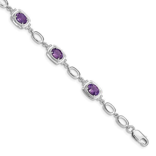 Sterling Silver Rhodium-plated Amethyst Link Bracelet QX948AM