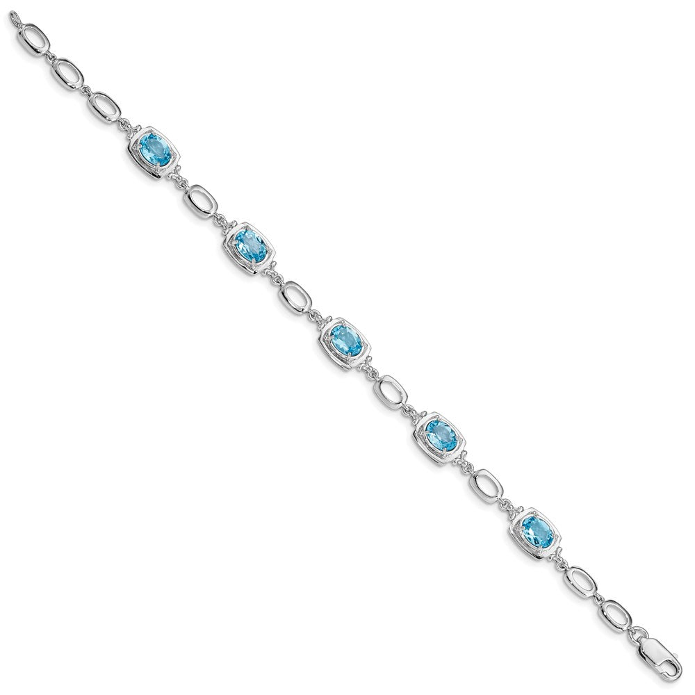 Sterling Silver Rhodium-plated Light Swiss Blue Topaz Link Bracelet QX948BT