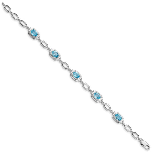 Sterling Silver Rhodium-plated Light Swiss Blue Topaz Link Bracelet QX948BT