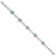 Sterling Silver Rhodium-plated Light Swiss Blue Topaz Link Bracelet QX948BT