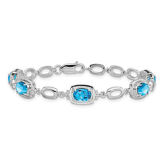 Sterling Silver Rhodium-plated Light Swiss Blue Topaz Link Bracelet QX948BT