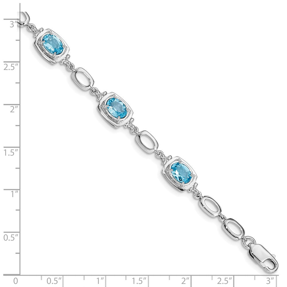 Sterling Silver Rhodium-plated Light Swiss Blue Topaz Link Bracelet QX948BT