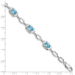 Sterling Silver Rhodium-plated Light Swiss Blue Topaz Link Bracelet QX948BT