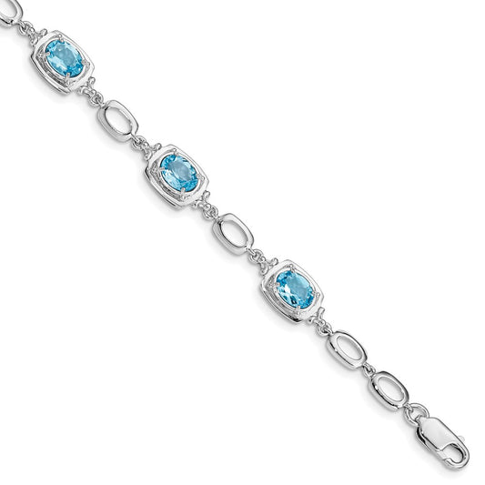 Sterling Silver Rhodium-plated Light Swiss Blue Topaz Link Bracelet QX948BT