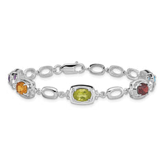 Sterling Silver Rhodium-plated Multi Gemstone Link Bracelet QX948RB