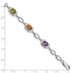 Sterling Silver Rhodium-plated Multi Gemstone Link Bracelet QX948RB