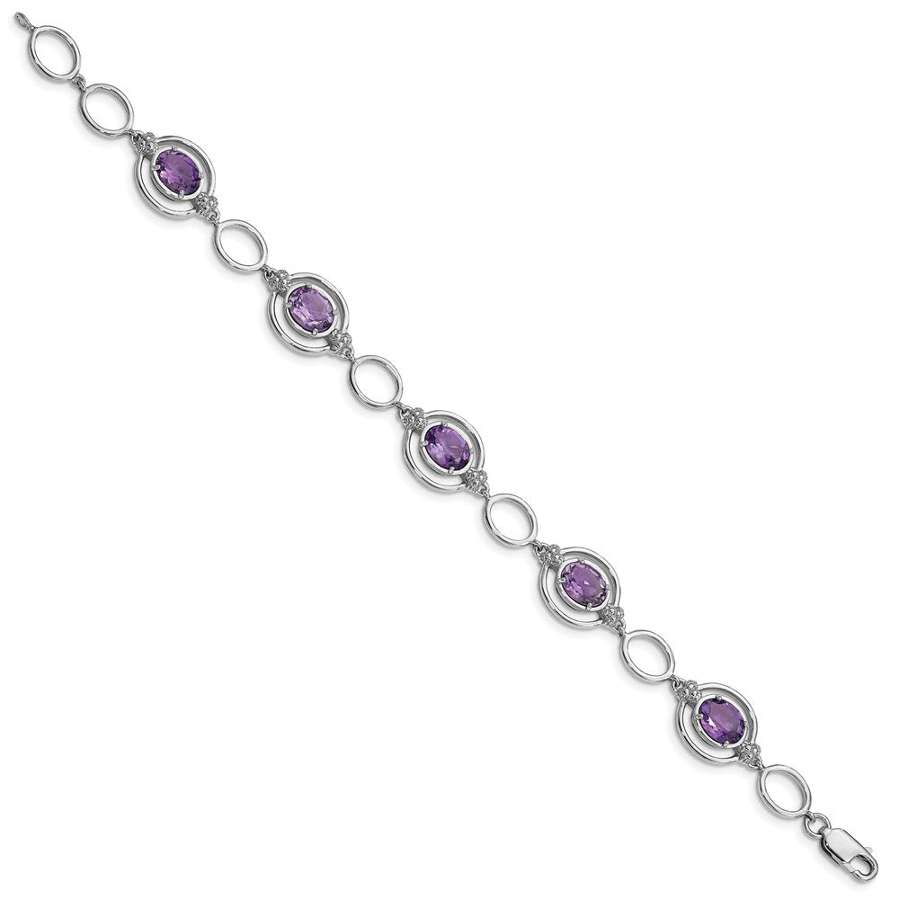 Sterling Silver Rhodium-plated Amethyst Open Link Bracelet QX949AM
