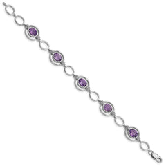 Sterling Silver Rhodium-plated Amethyst Open Link Bracelet QX949AM